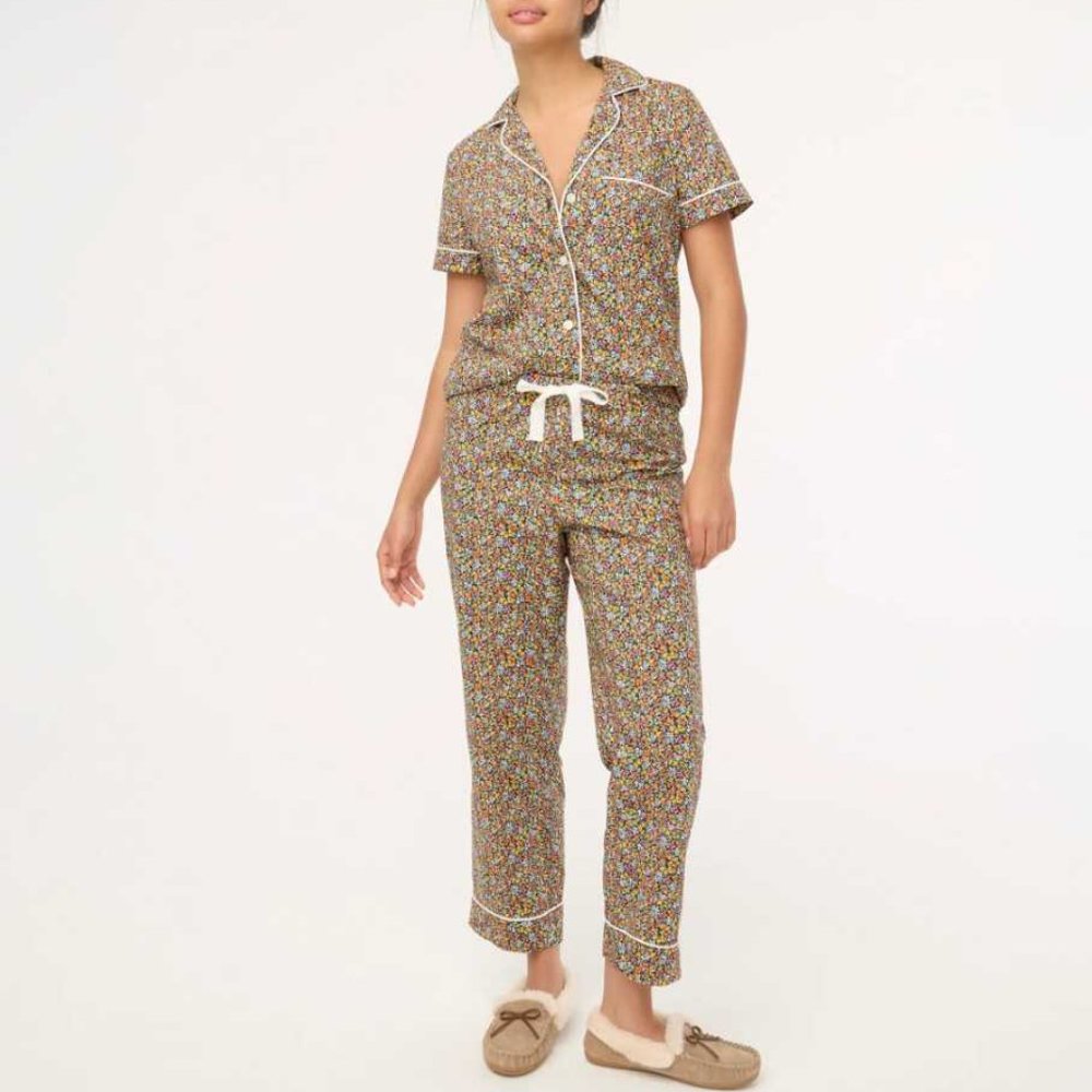 New XXS XS S L J Crew Factory cotton pajama set w cropped pants in navy floral